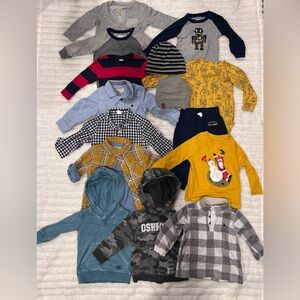 15 Piece Toddler Boy Fall/Winter Shirt/ Hat Bundle- Size 12-18M
